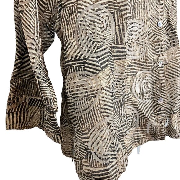 Chicos Womens Brown Button Down Sheer 3/4 Sleeve Mixed Media Shirt Top sz 2 / L - Picture 4 of 16
